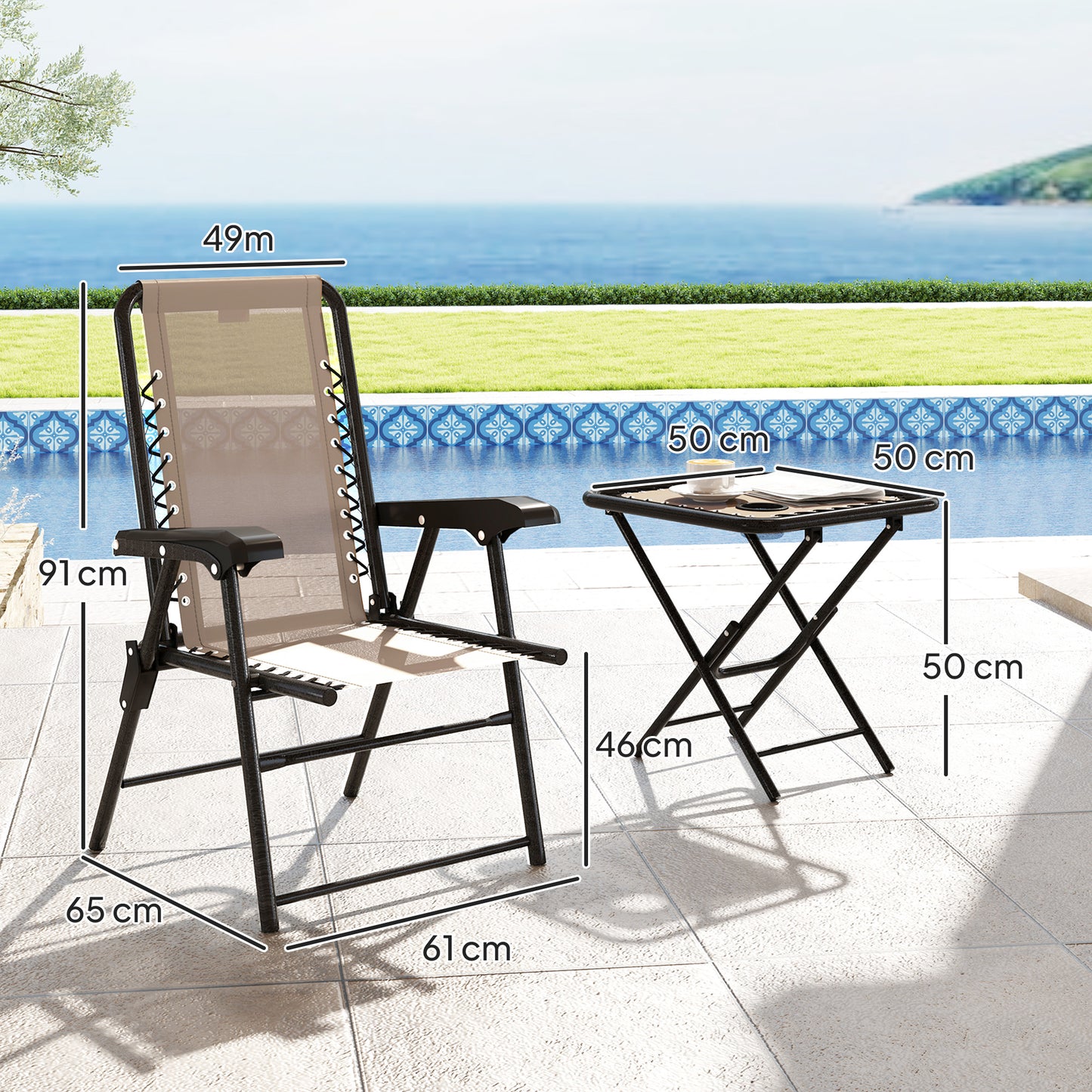 Outsunny Three-Piece Garden Table and Chair Set - Khaki--ChewyGames-ChewyGames