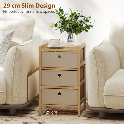 HOMCOM Chest of Drawers, 3 Fabric Drawers Narrow Dresser with Bamboo Frame, Cream White