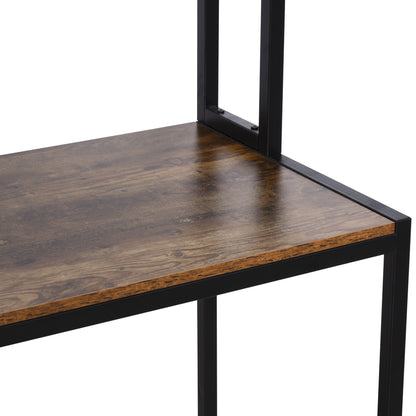 HOMCOM L Shaped Desk with Book Shelf, Industrial Corner Computer Desk, Writing Table with Steel Frame for Home Office, Bedroom, Study Room, 140 x 125cm, Brown