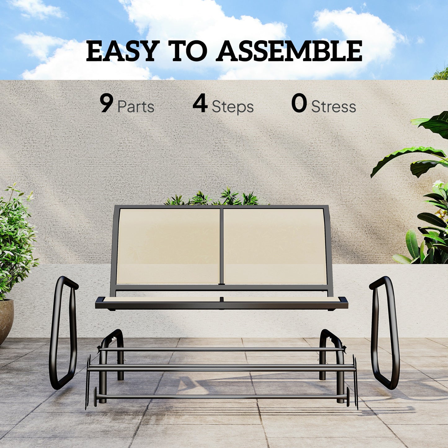 Outsunny 2-Person Outdoor Glider Bench Patio Double Swing Gliding Chair Loveseat w/Power Coated Steel Frame for Garden Patio Porch, Cream--ChewyGames-ChewyGames