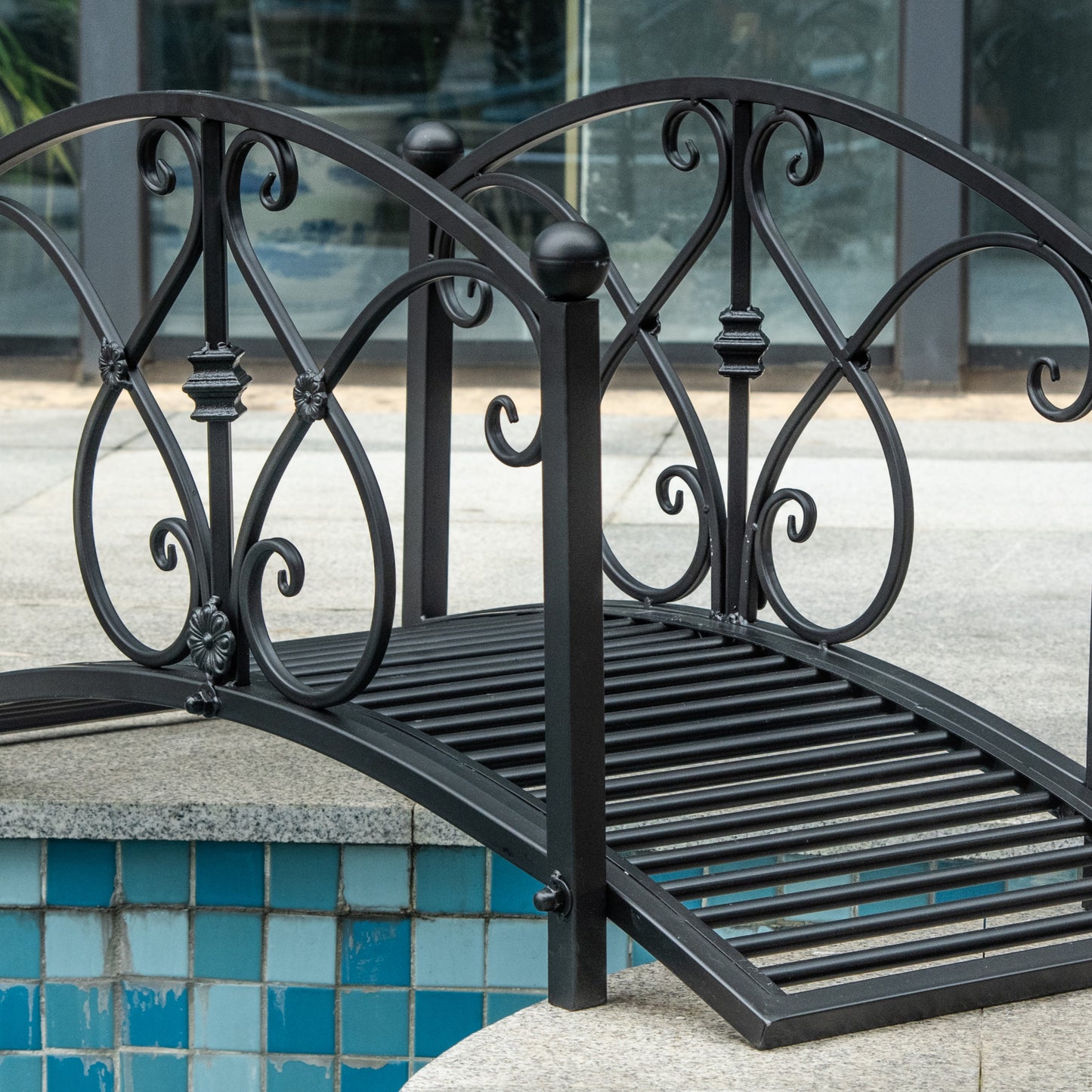Outsunny 102L x 48W x 49H Classic Metal Garden Bridge with Safety Railings Arc Footbridge Decorative Pond Bridge for Backyard Creek Stream, Black--ChewyGames-ChewyGames