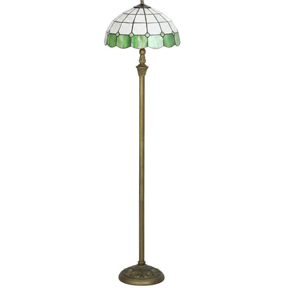 HOMCOM Tiffany-Style Floor Lamp with Handcrafted Stained Glass Shade, 152cm Tall Vintage Standing Lamp, Bronze Tone and Green