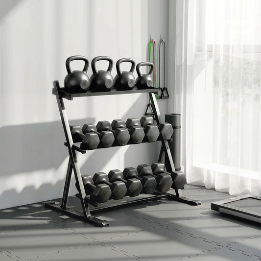 SPORTNOW 3-Tier Adjustable Dumbbell Rack, Heavy-Duty Weight Rack for Dumbbells, Kettlebells and Multiple Balls, Space-Saving Weight Storage Stand for Home Gym, 200 KG Capacity