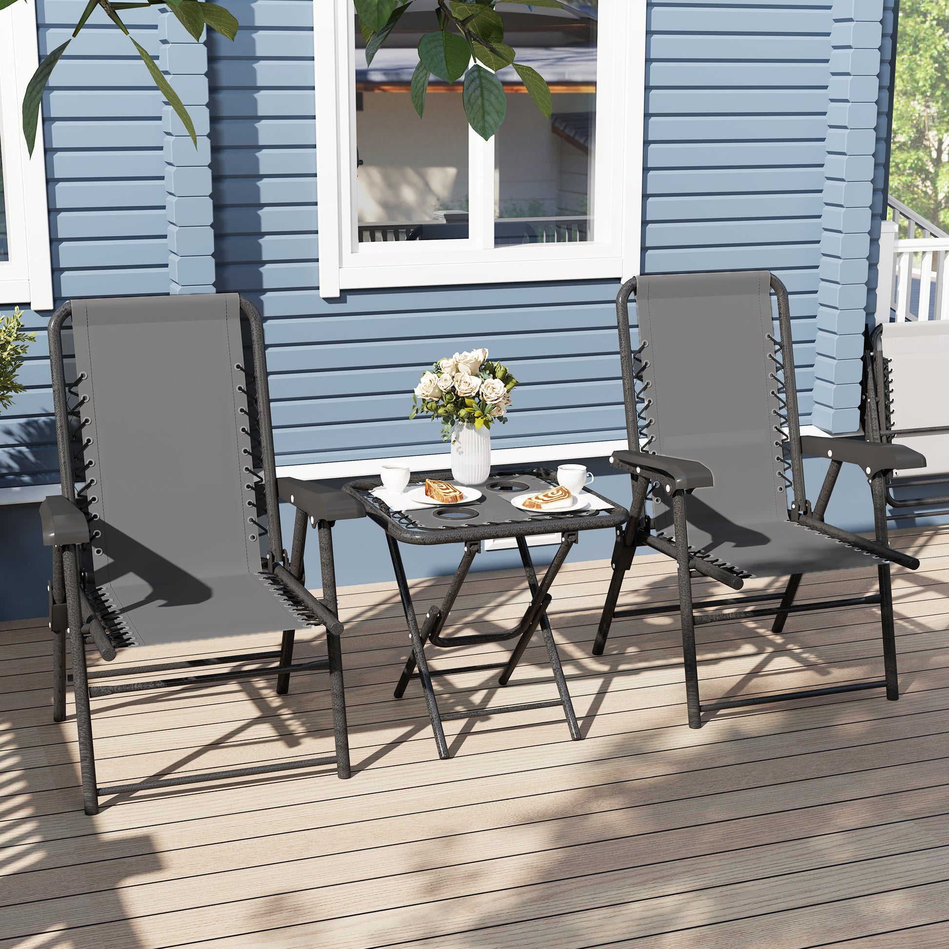 Outsunny Three-Piece Garden Table and Chair Set - Dark Grey--ChewyGames-ChewyGames
