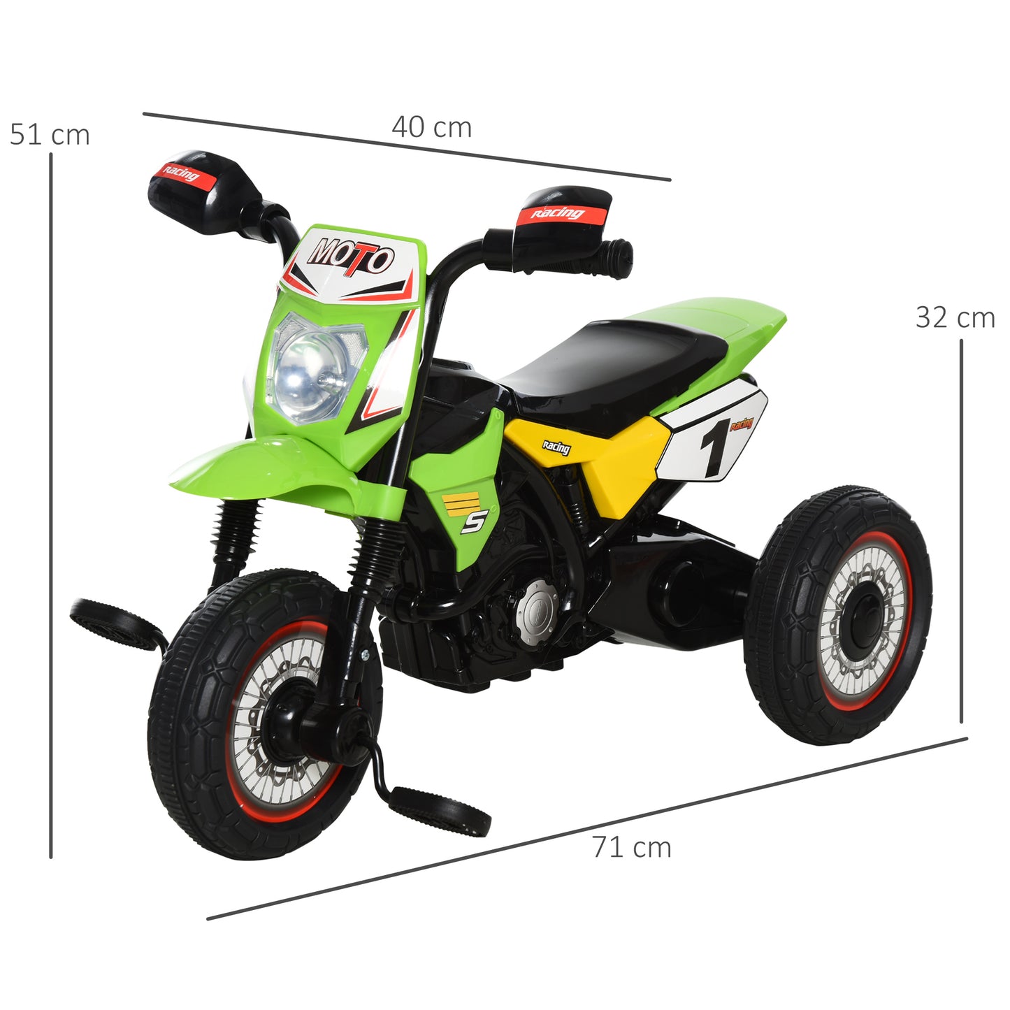 HOMCOM Trike for Kids, Toddler Pedal Motorcycle, Kids Ride On Tricycle Early Learning w/ Music Lights Handlebar Stickers Exercise Boys Girls Gift for 18 - 36 Months Green