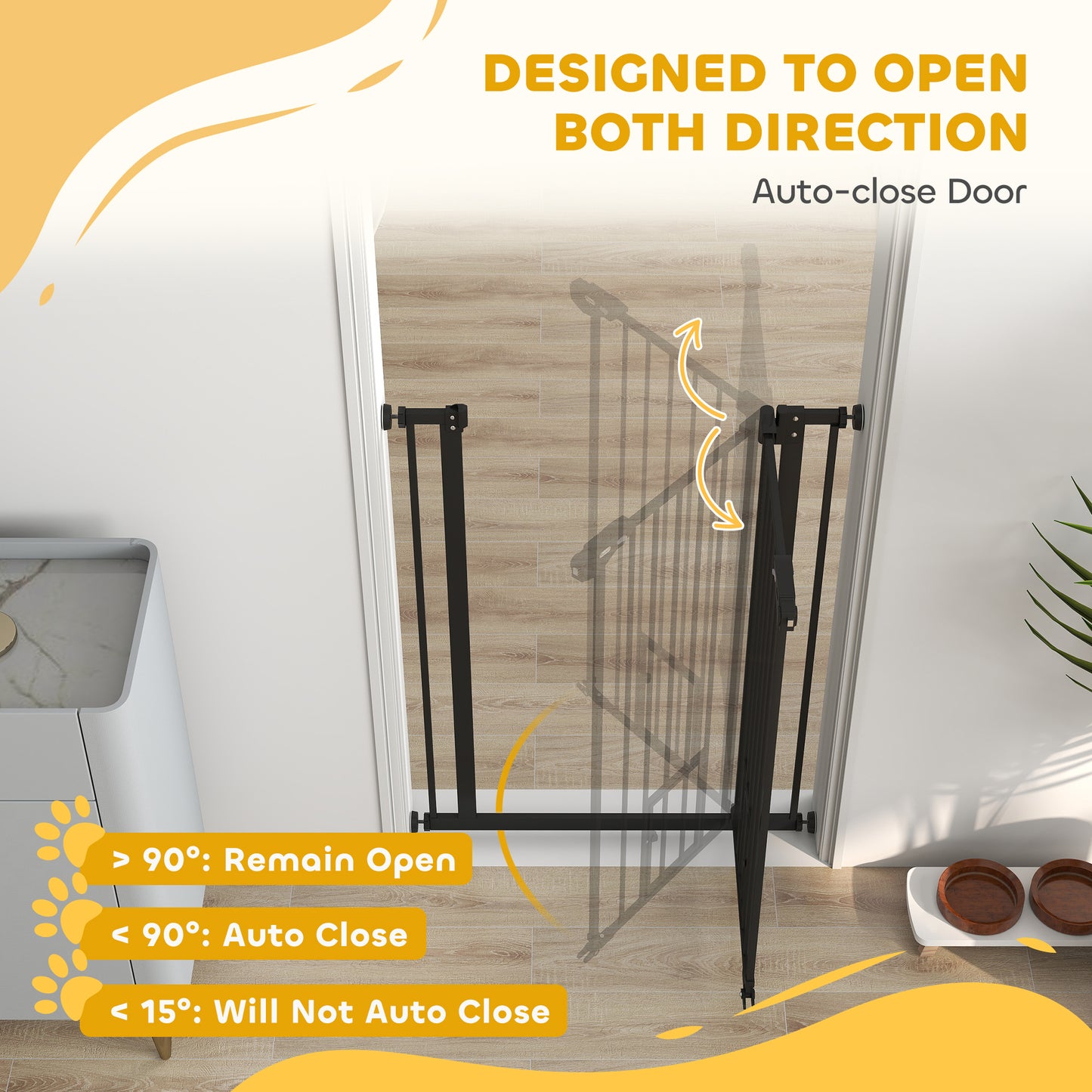 PawHut Extra Tall Pet Gate, Indoor Dog Safety Gate, with Cat Flap, Auto Close, 74-80cm Wide - Black--ChewyGames-ChewyGames