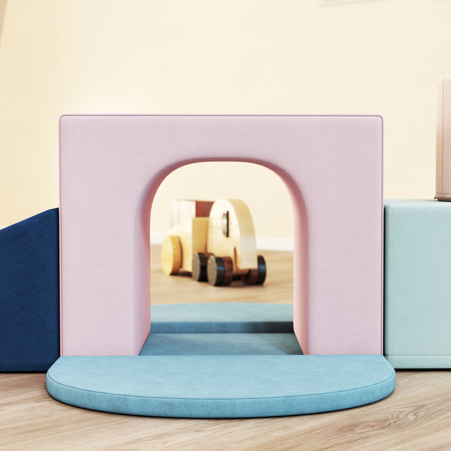 AIYAPLAY 8-Piece Foam Play Blocks for Kids, Soft Motor Skill Blocks with Washable Velvet Covers, Indoor Climbing Set, Multicolor