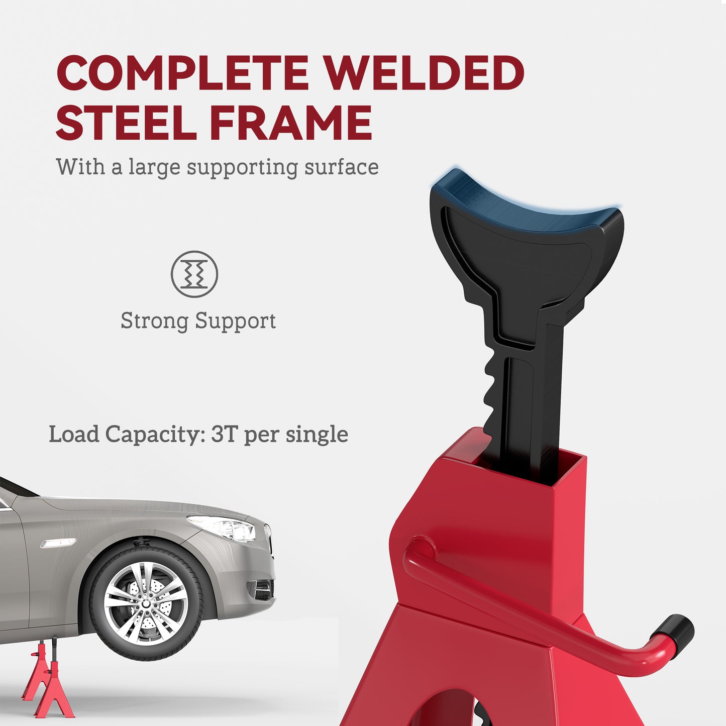HOMCOM Axle Stands 6 Ton Car Jack Stands Pack of 2, 38.5-60 cm Height Adjustable Support Jack Stand, Heavy Duty Car Lift Tool for Vehicles, Caravans, Workshops, Garages, Red