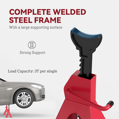 HOMCOM Axle Stands 6 Ton Car Jack Stands Pack of 2, 38.5-60 cm Height Adjustable Support Jack Stand, Heavy Duty Car Lift Tool for Vehicles, Caravans, Workshops, Garages, Red