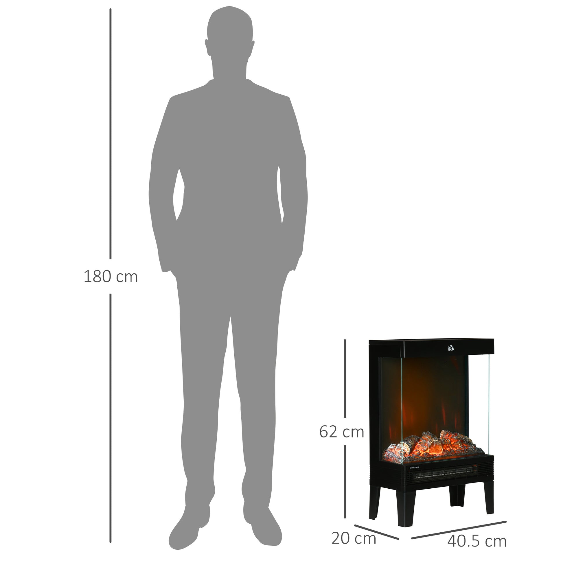 HOMCOM 180° Charming Electric Fireplace Heater, Quiet Freestanding Stove with LED Flame Effect, 3-Sided Tempered Glass Panels, Level-less Temperature Control, Overheat Protection, 1000W/2000W, Black-Indoor Fireplaces-ChewyGames-ChewyGames