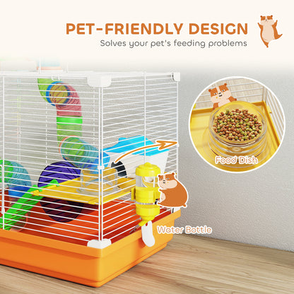 PawHut 2 Tier Hamster Cage, Gerbil Cage with Handle, Exercise Wheels, Tunnel, Water Bottle, Dishes, Ladder, for Dwarf--ChewyGames-ChewyGames