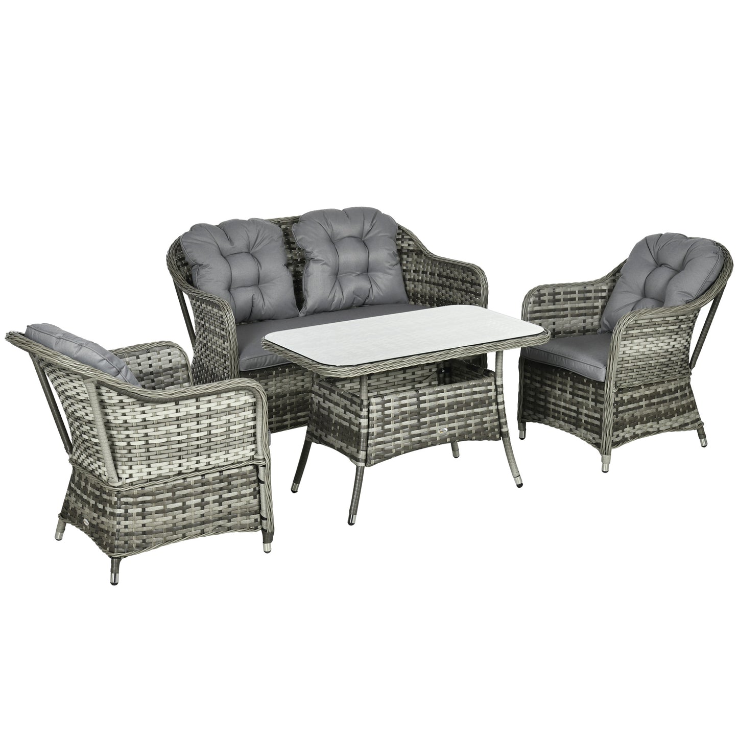 Outsunny Four-Piece Rattan Set, with Glass-Top Table - Grey--ChewyGames-ChewyGames