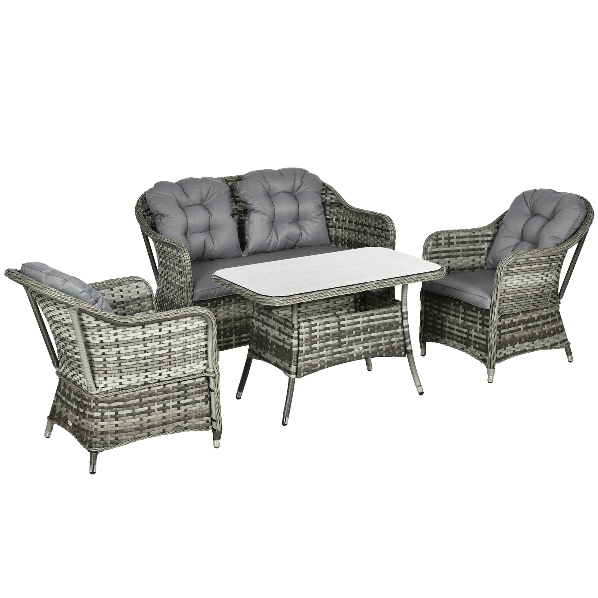 Outsunny Four-Piece Rattan Set, with Glass-Top Table - Grey--ChewyGames-ChewyGames