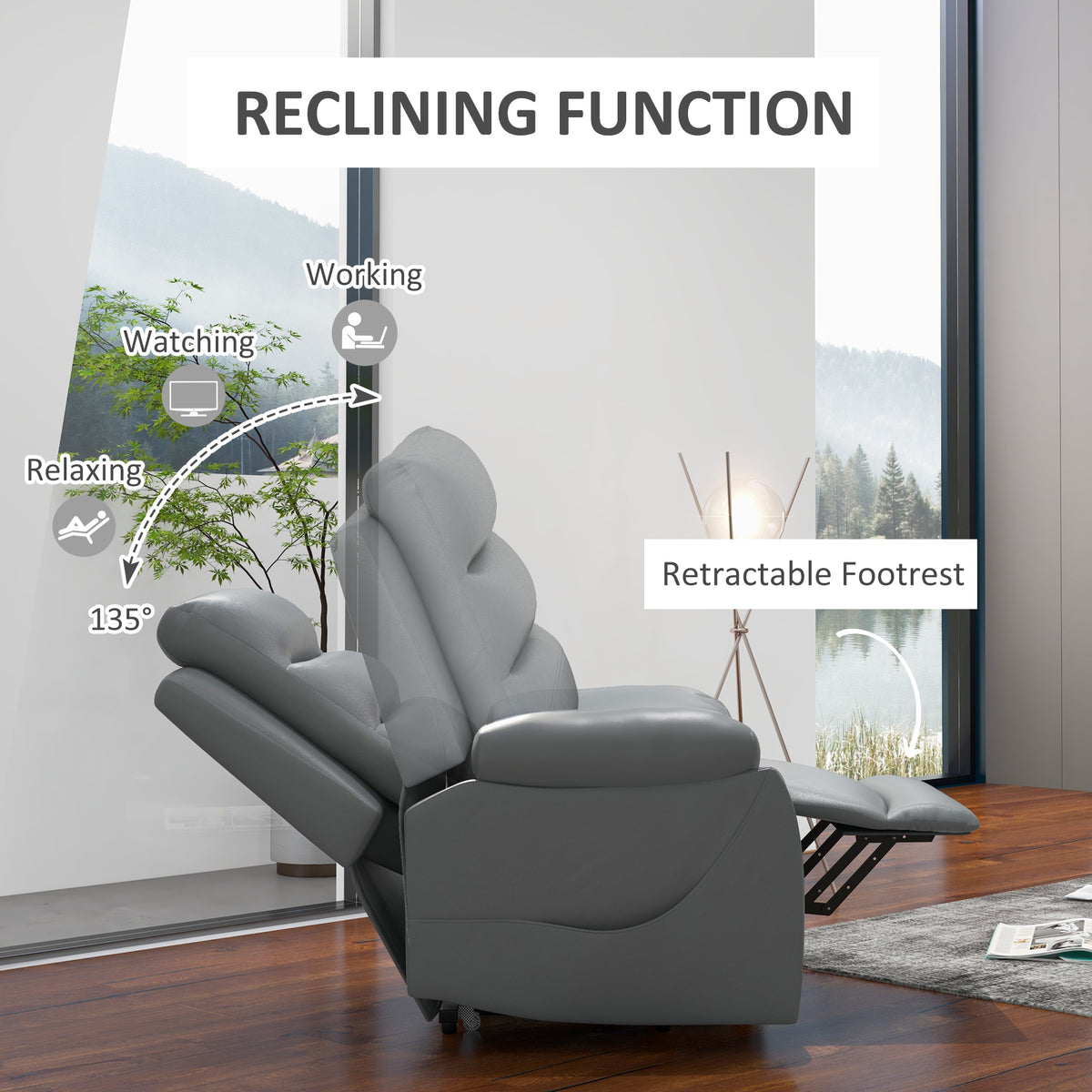 HOMCOM Electric Riser and Recliner with 8 Vibration Massage, PU Leather Power Lift Recliner Chair for Living Room with Side Pockets, Footrest, Grey