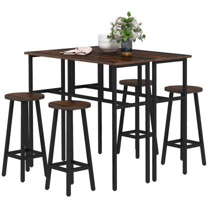 HOMCOM 6-Piece Bar Table Set, Counter Height Kitchen Dining Set with 2 High Tables & 4 Stools, Space Saving Compact Bar Furniture for Small Kitchens and Flats, Multiple Arrangements, Rustic Brown