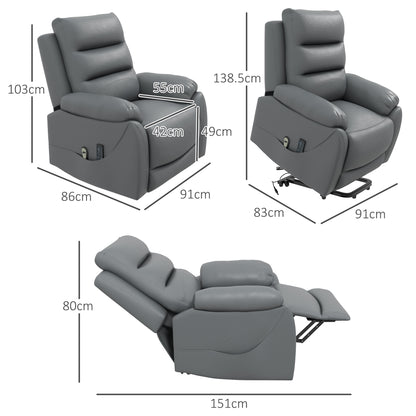 HOMCOM Electric Riser and Recliner with 8 Vibration Massage, PU Leather Power Lift Recliner Chair for Living Room with Side Pockets, Footrest, Grey