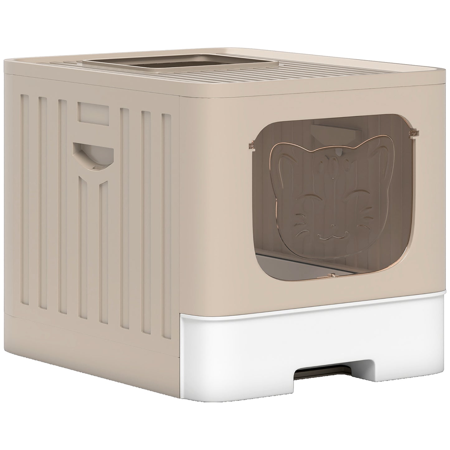 PawHut Cat Litter Box with Lid, Slide-Out Drawer, Scoop, Easy Clean, Odour Control, Anti-Splashing, Khaki