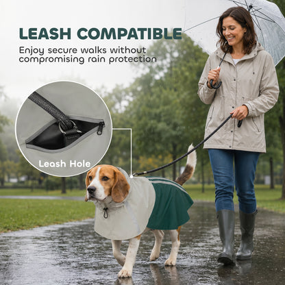 PawHut Dog Raincoat with Hood, Waterproof & Breathable Rain Jacket with Leash Hole, for Medium Dogs, Green, M