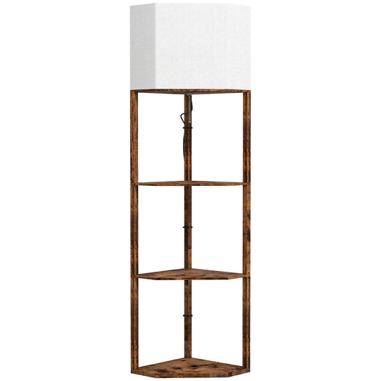 HOMCOM Corner Floor Light, with Shelves - Wood-Effect