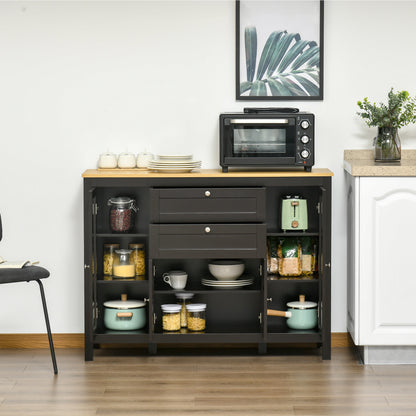 HOMCOM Modern Storage Cabinet, Sideboard with Oak Top, 4 Doors, 2 Drawers and 5 Adjustable Shelves, Black Brown
