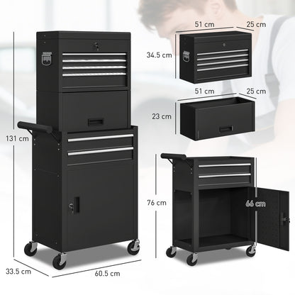 HOMCOM Three-Part Steel Locking Tool Chest - Black