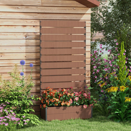 Outsunny Raised Bed for Garden, Planter with Trellis for Climbing Plants, Vines, Planter Box with Drainage Gap, Light Brown