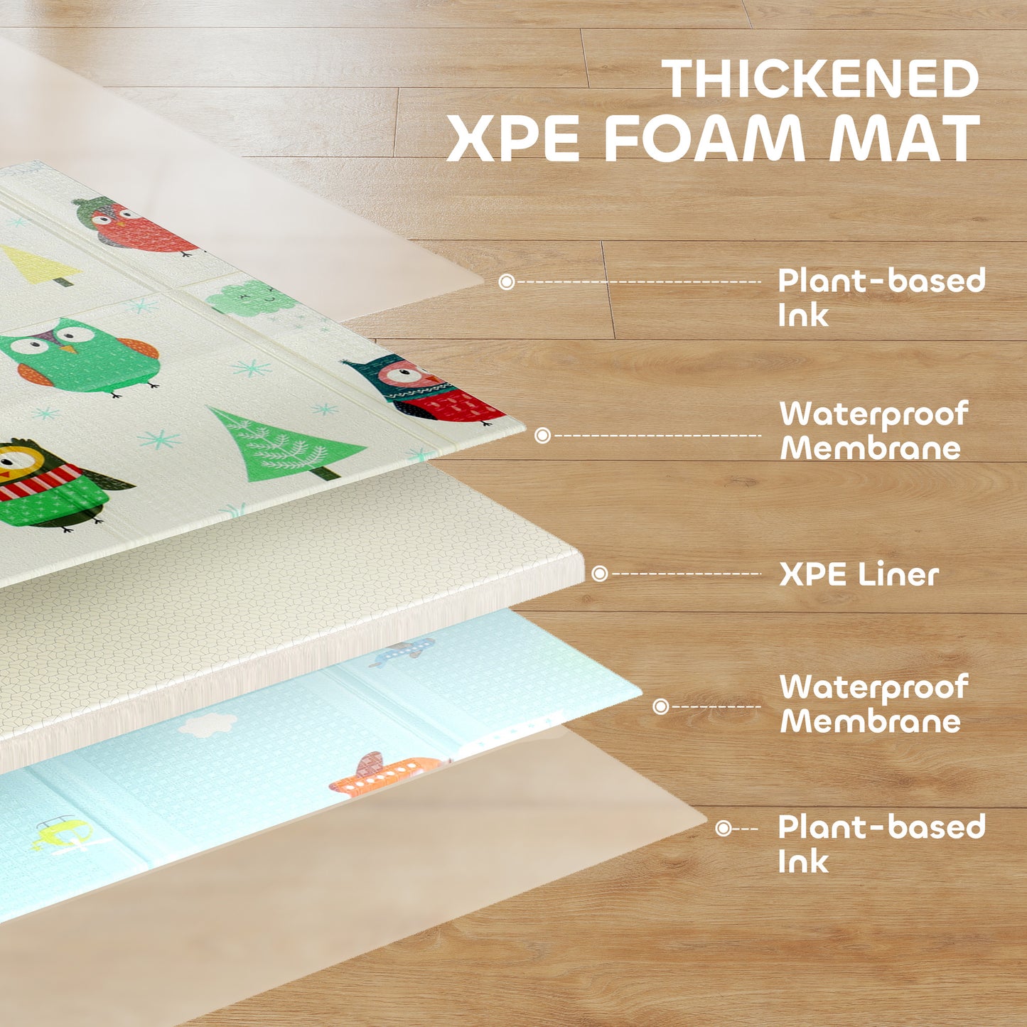 AIYAPLAY Foldable Baby Plat Mat Double Sided, Kids Floor Mat for Crawling, 200L x 150W cm, Car track and Owl Theme-Play Mats-ChewyGames-ChewyGames