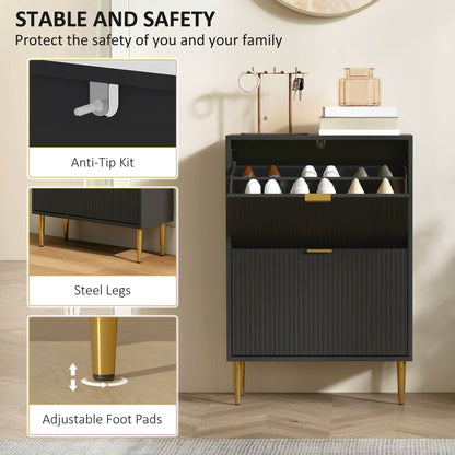 HOMCOM Elegant Two-Drawer Shoe Cabinet - Black