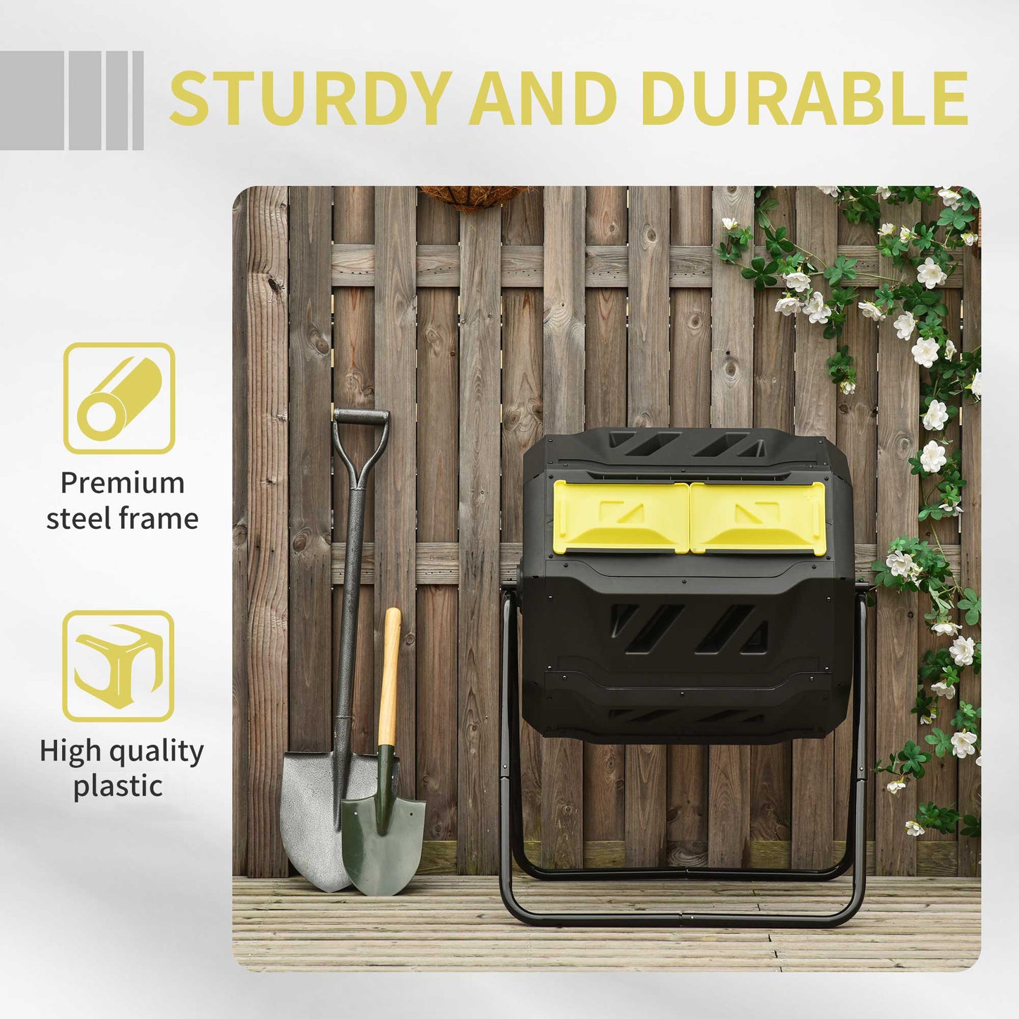 Outsunny 160L 360° Rotating Dual Chamber Composter - Yellow