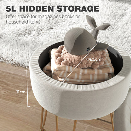 HOMCOM 5L Velvet-Feel Storage Ottoman - Cream White