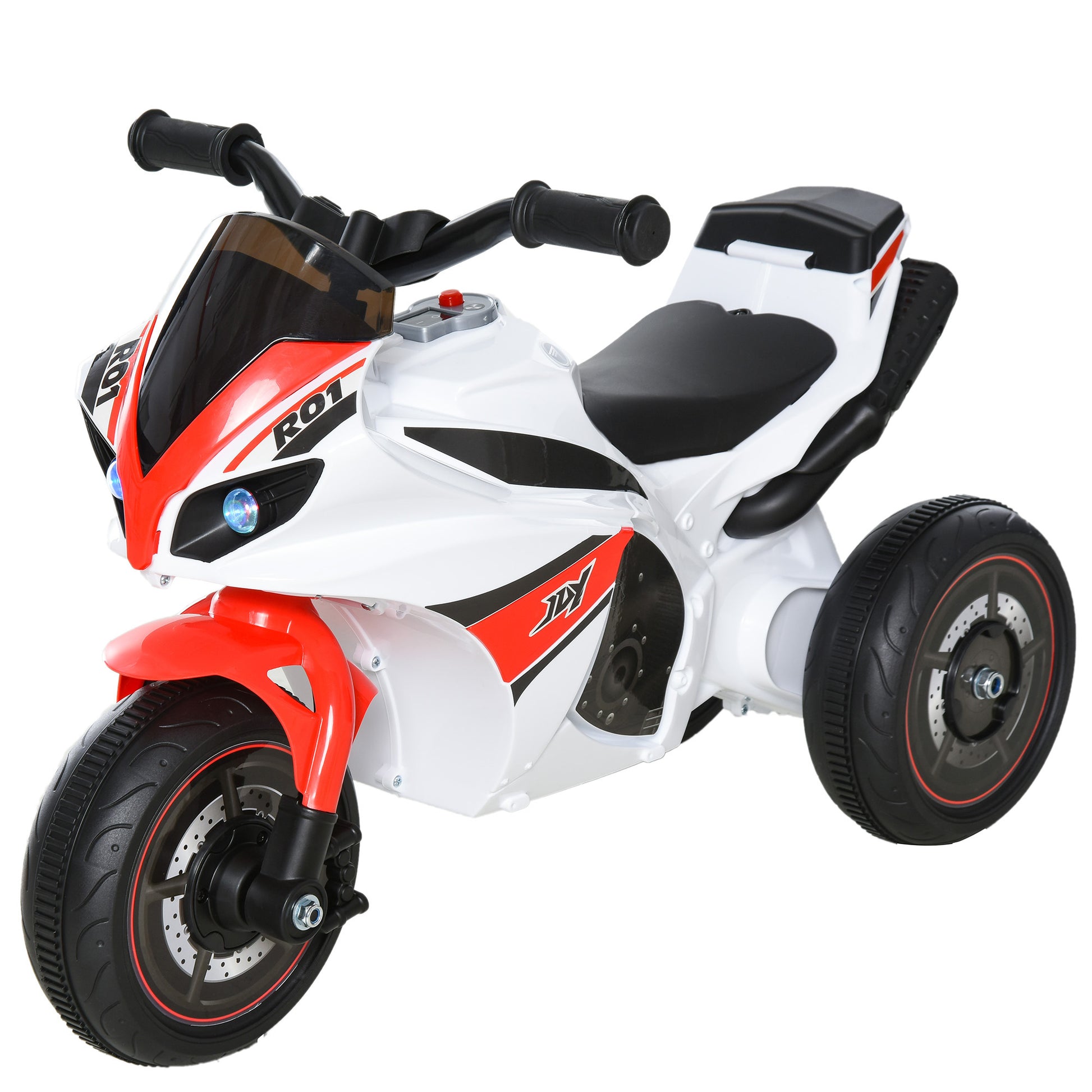 HOMCOM Kids Ride-On Police Bike 3-Wheel Vehicle w/ Music Lights Safe Seat Handlebars Toddler NO POWER Child Learning Fun Development 18-36 Months White--ChewyGames-ChewyGames