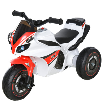 HOMCOM Kids Ride-On Police Bike 3-Wheel Vehicle w/ Music Lights Safe Seat Handlebars Toddler NO POWER Child Learning Fun Development 18-36 Months White--ChewyGames-ChewyGames