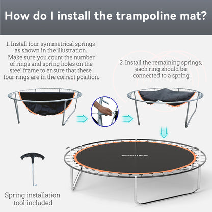 SPORTNOW Trampoline Replacement Mat with Spring Pull Tool, 42 V-Hooks, for 8ft Trampoline using 14cm Springs, Orange