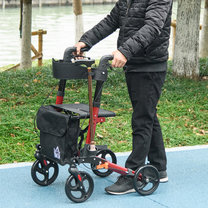 HOMCOM Rollator Walker with Seat, Compact Quick Folding Mobility Walker with 8" Wheels, Carry Bag, Adjustable Height, Cane Holder and Lightweight Aluminium Frame for Seniors and Disabled, Red