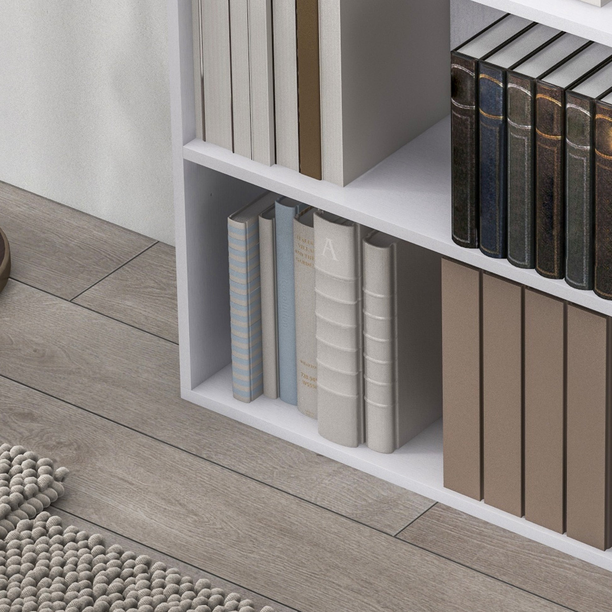 HOMCOM 2 Tier Bookshelf, Low Bookcase with Adjustable Shelf, 2 Compartments for Home Office, Living Room, Study, White-Rack Bookcases & Shelves-ChewyGames-ChewyGames