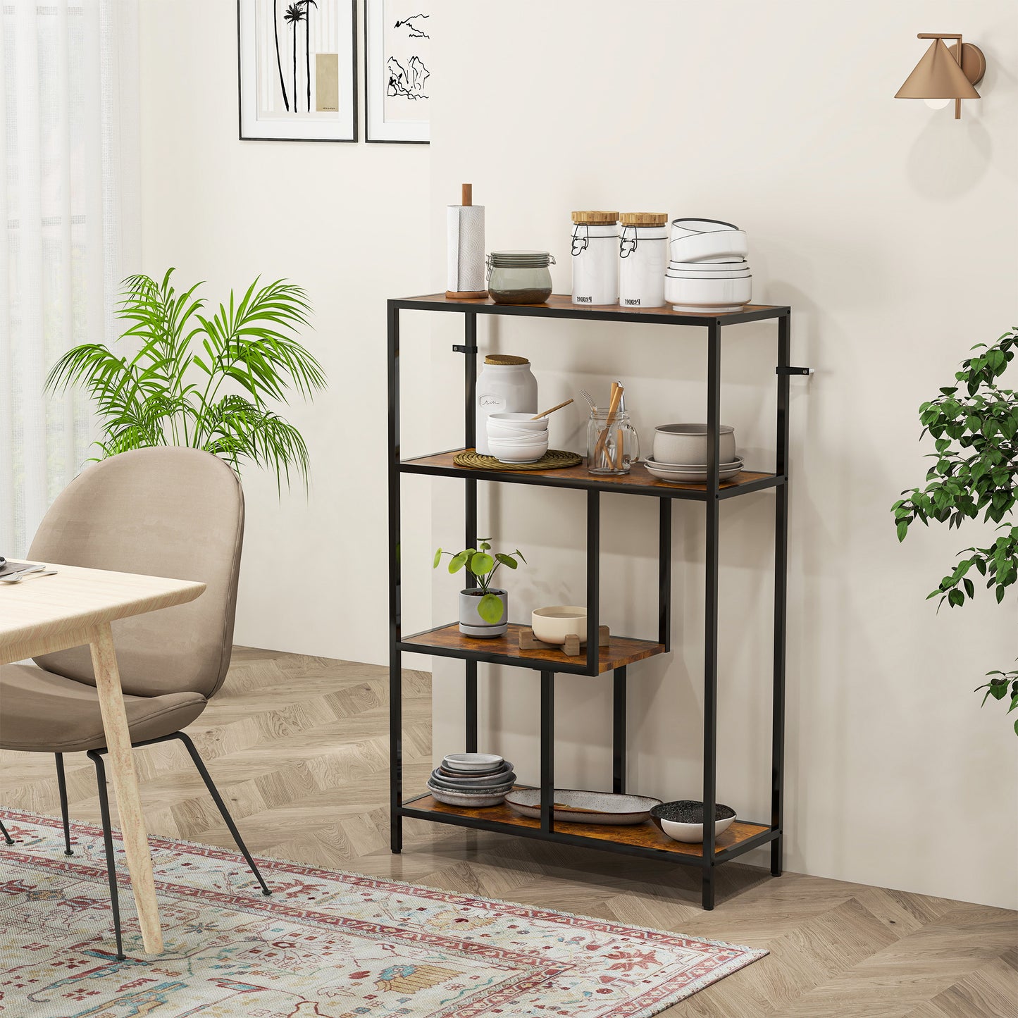 HOMCOM 4-Tier Bookshelf with Open Shelves - Rustic Brown