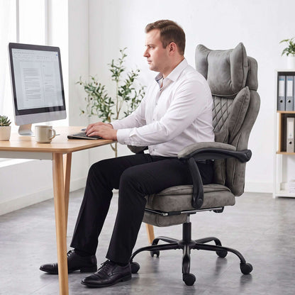 HOMCOM Executive Office Chair, Leathaire Big and Tall Office Chair 180 kg with Wide Seat, Reclining, Lumbar Support, Grey
