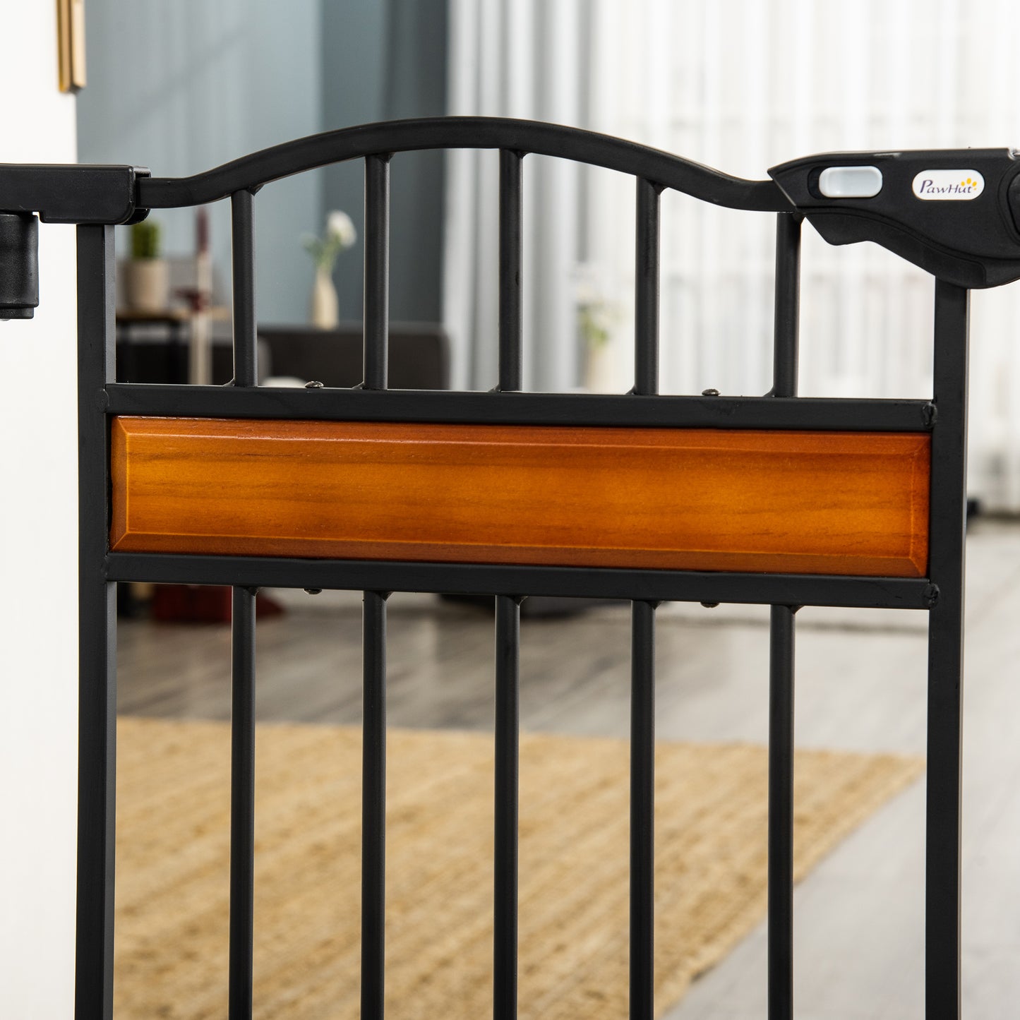 PawHut Pet Gate Safety Gate, with Cat Flap, Auto Close, for Staircases, Doorways, Hallways, 74-80cm Wide - Black--ChewyGames-ChewyGames