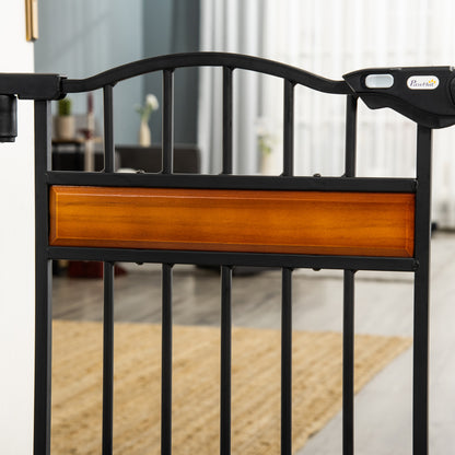 PawHut Pet Gate Safety Gate, with Cat Flap, Auto Close, for Staircases, Doorways, Hallways, 74-80cm Wide - Black--ChewyGames-ChewyGames