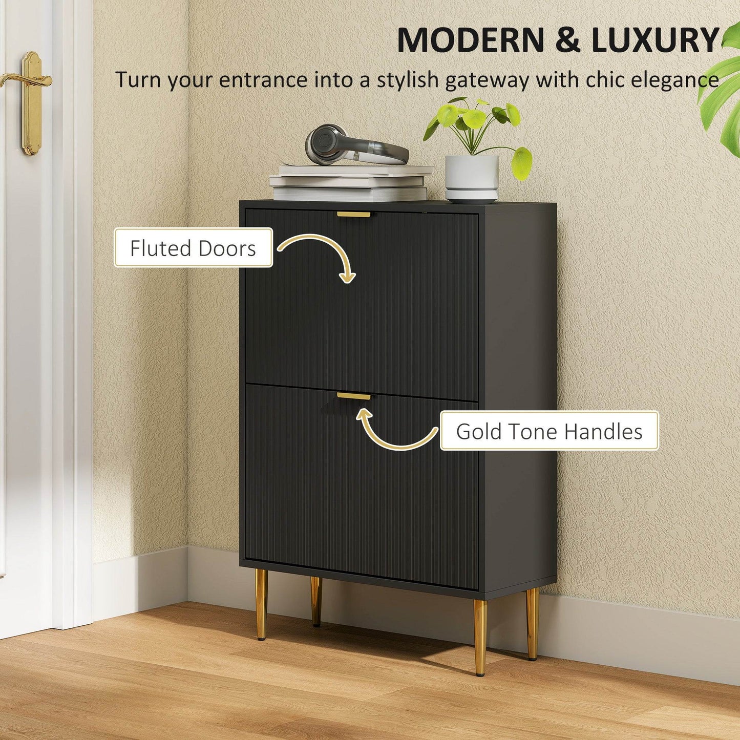 HOMCOM Elegant Two-Drawer Shoe Cabinet - Black
