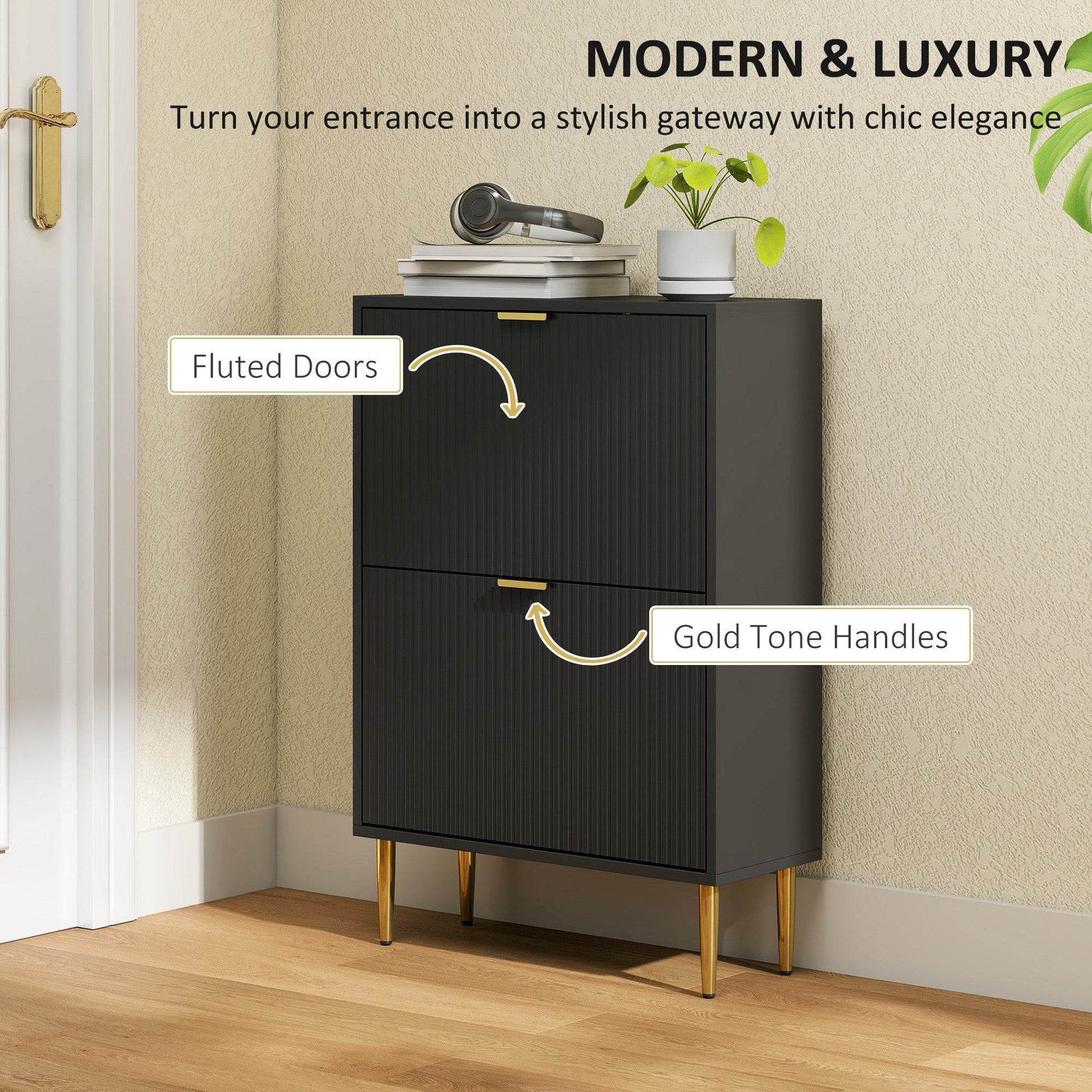 HOMCOM Elegant Two-Drawer Shoe Cabinet - Black