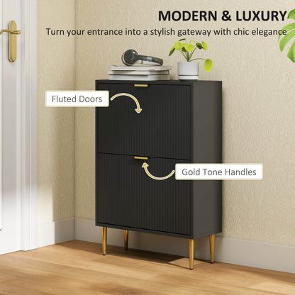 HOMCOM Elegant Two-Drawer Shoe Cabinet - Black