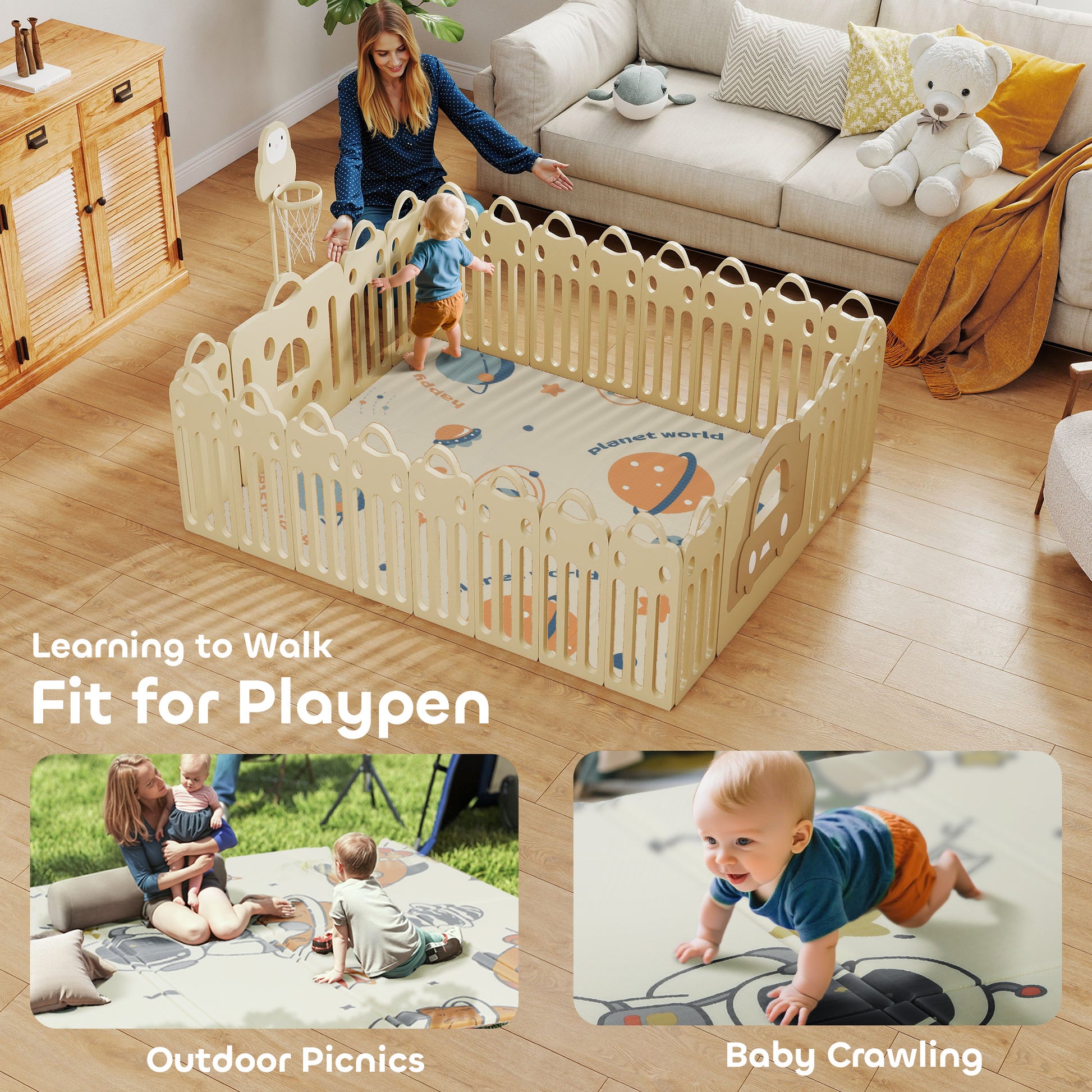 AIYAPLAY Space-Themed Baby Plat Mat Double Sided, Foldable, Water-Resistant for Outdoor/Indoor, 177 x 146 x 1.5cm--ChewyGames-ChewyGames