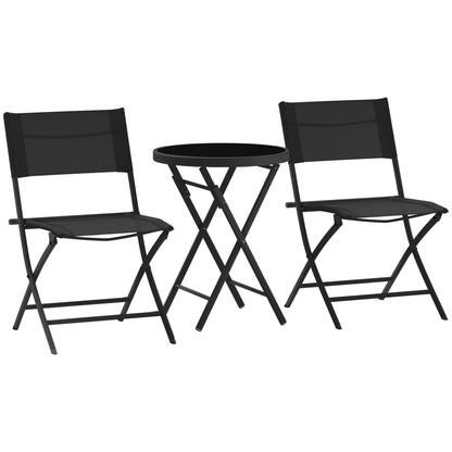 Outsunny 3 Pieces Outdoor Bistro Set, Glass Top Outdoor Table and 2 Folding Chairs with Protecting Feet, Black