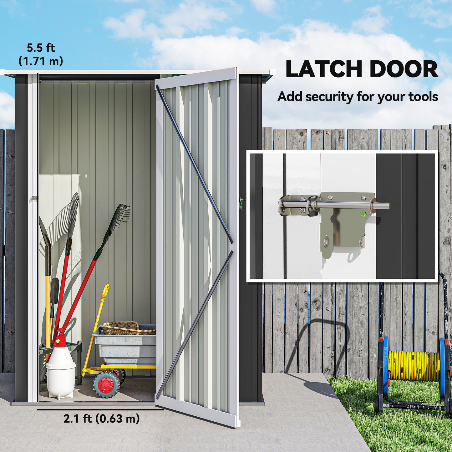 Outsunny 5ft x 3ft Garden Storage Shed, Galvanised Outdoor Metal Shed Waterproof with Sloped Roof, Lockable Door for Patio Tools, Equipment, Grey