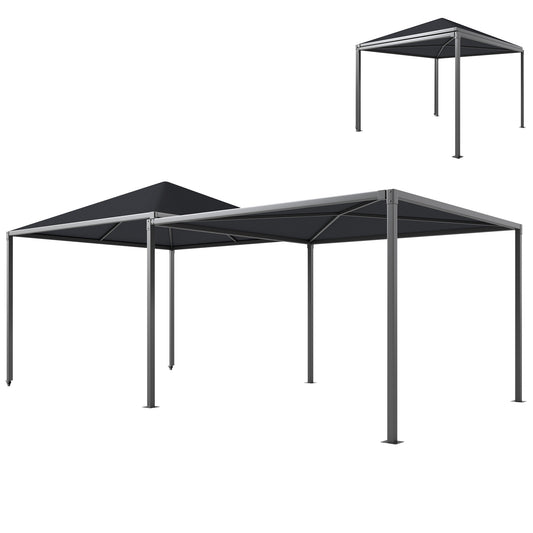 Outsunny 3 x 6m Garden Gazebo with Extendable Awning and Wheels, UPF30+ Metal Gazebo Canopy Shelter for BBQ, Dark Grey