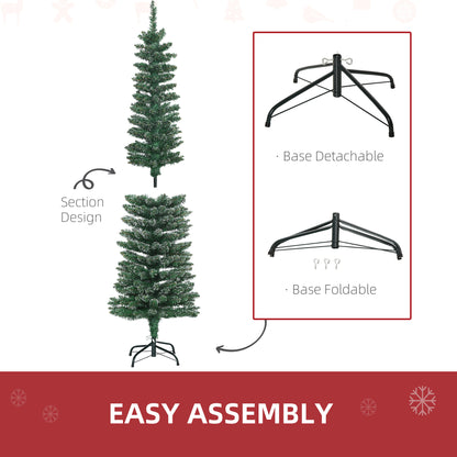 HOMCOM 5.5FT Artificial Snow Dipped Christmas Tree Xmas Pencil Tree Holiday Home Indoor Decoration with Foldable Black Stand, Green--ChewyGames-ChewyGames