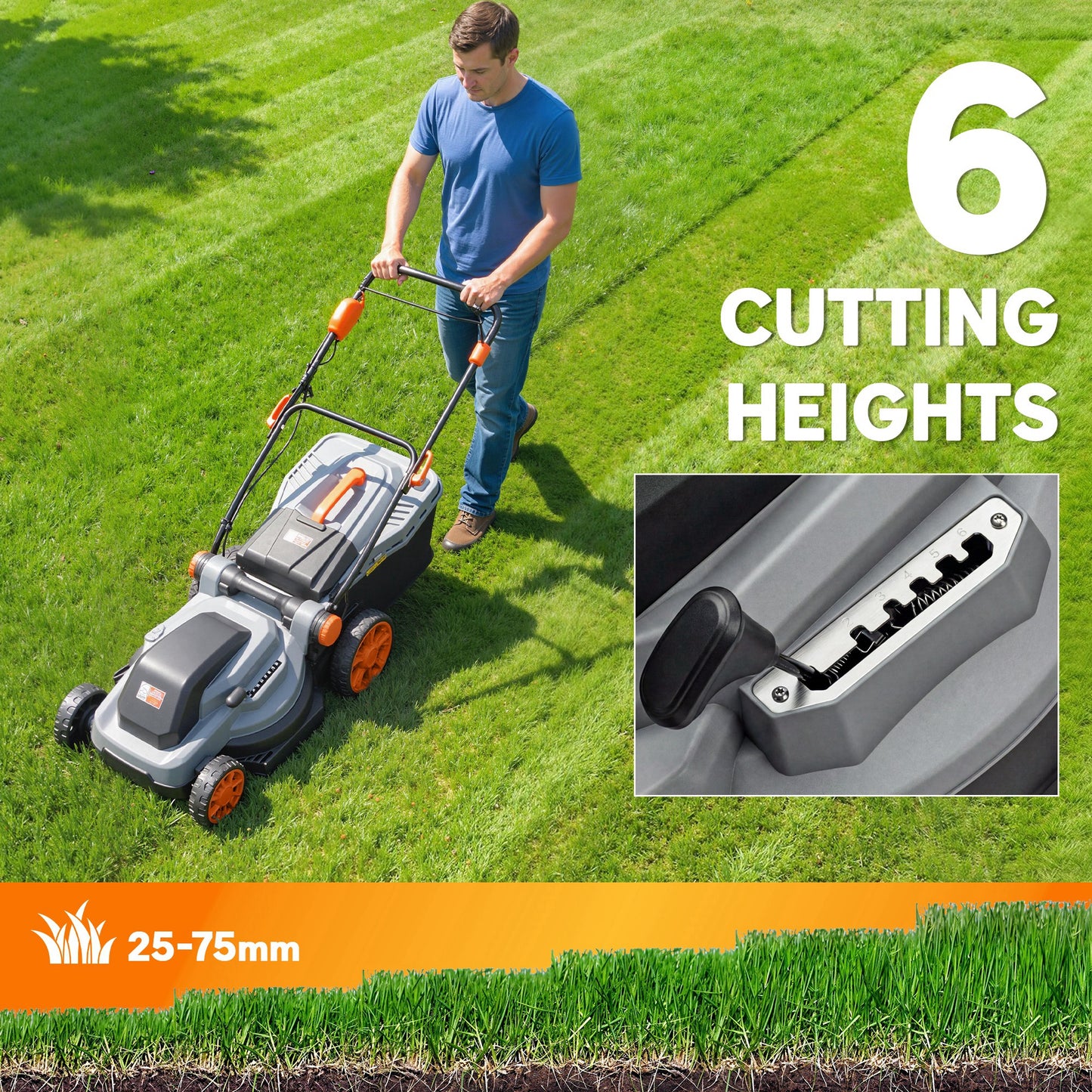 Outsunny 1800W Electric Lawnmower with 40cm Cutting Width, Mulching Feature, 50L Grass Collection Bag, 6 Cutting Heights
