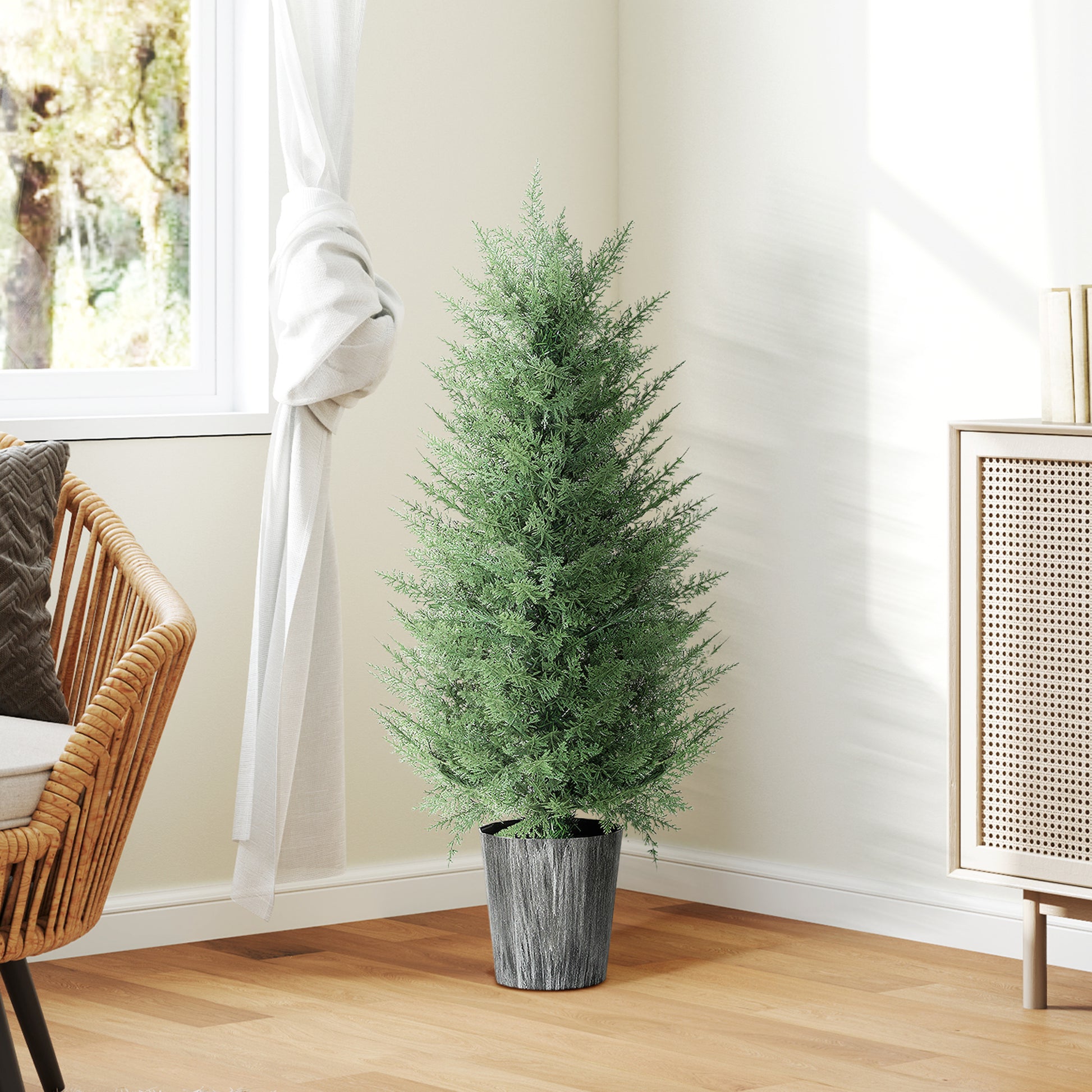 HOMCOM 90cm Artificial Cypress Trees Set of 2, UV Resistant Artificial Plants with Decorative Pot, Fake Plants for Indoor Outdoor Decor, Green--ChewyGames-ChewyGames