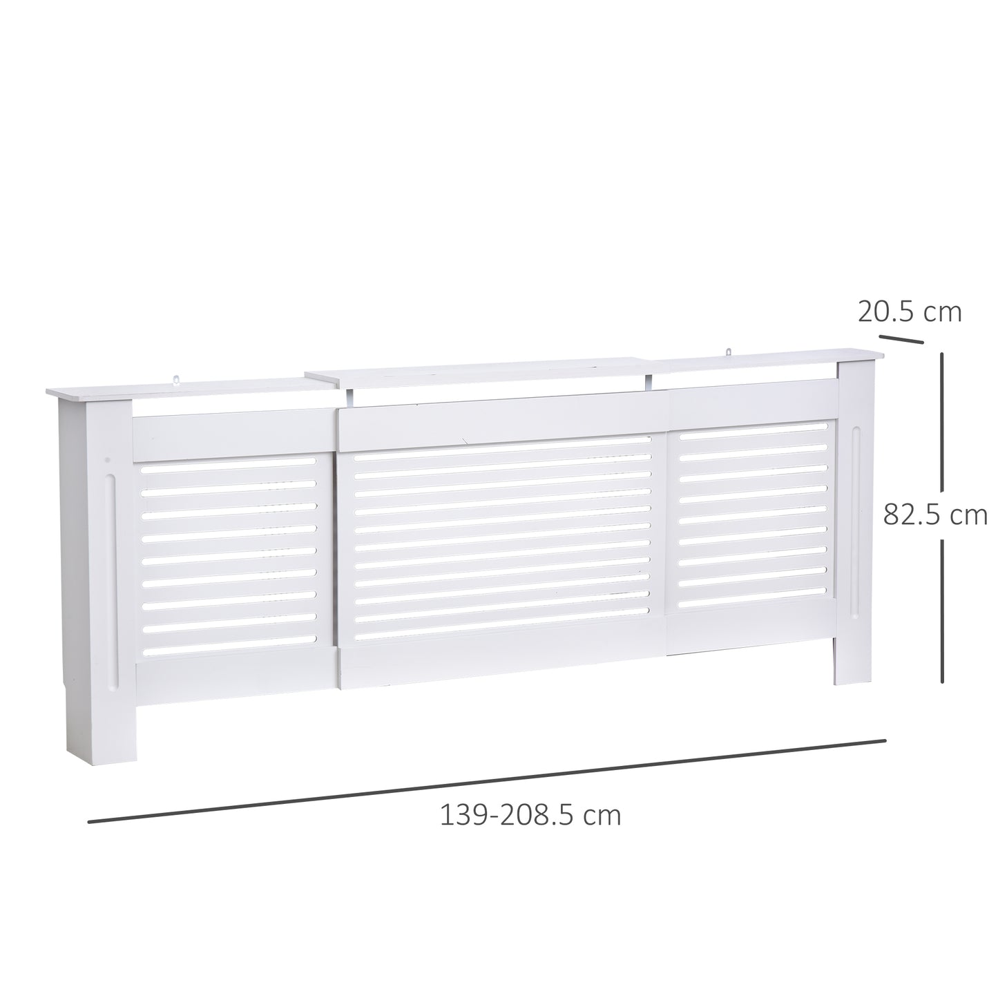 HOMCOM Extendable Radiator Cover, Modern MDF White Painted Cabinet with Horizontal Slats for Living Room, Bedroom, 139-208.5L x 20.5W x 82.5H cm